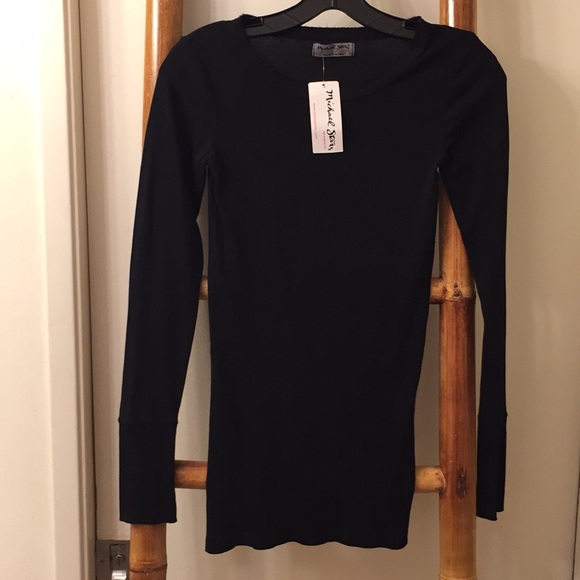 Michael Stars Tops - MICHAEL STARS Black Long Sleeve Raw Edge Tee SZ OS